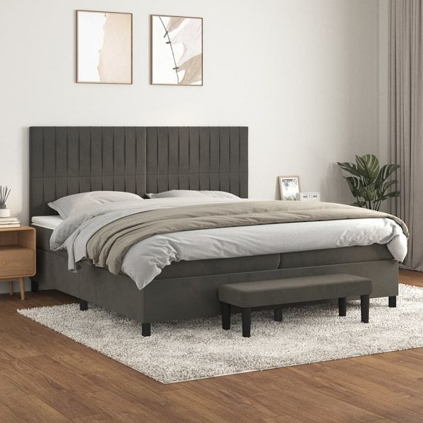 vidaXL Boxspringbett mit Matratze Dunkelgrau 200x200 cm Samt, 3137984