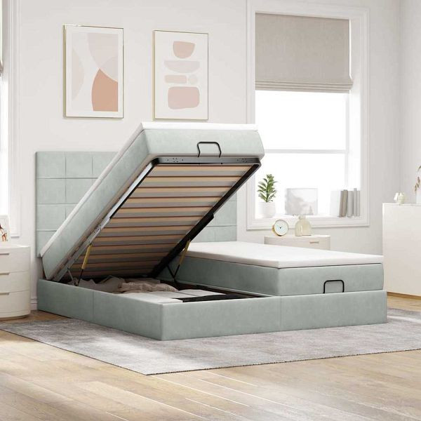 vidaXL Ottoman-Bett mit Matratzen & LEDs Hellgrau 200x200 cm Samt, 3314627