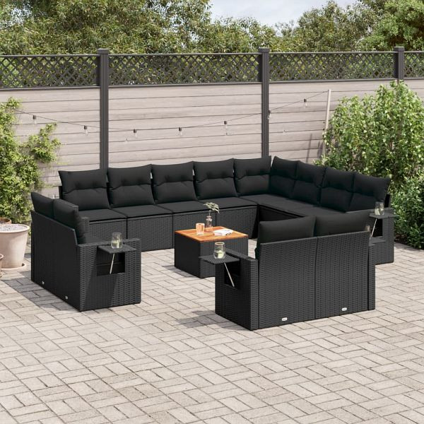 vidaXL 13-teilig Garten-Sofagarnitur mit Kissen Schwarz Poly Rattan, 3224830