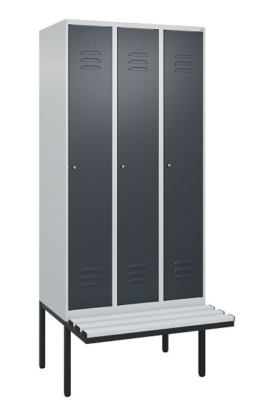 C+P Umkleidespind Classic PLUS, 3 Abteile, 2120x900x815mm, 7035/7016, Zylinderschlösser, 3 Doppel-Haken, 0800407-30 S10023