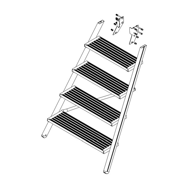 Munk Günzburger Steigtechnik Aufstieg Podesttreppe 5 Stufen inkl. Montagesatz, Aluminium gerieft, 800032