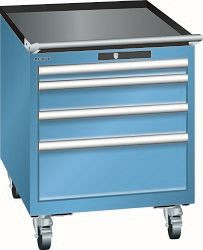 LISTA Schubladenschrank mobil 27x36E (BxTxH) 564x725x723mm KEY Lock, 4 Schubladen, Farbe: Lichtblau, 14.281.010