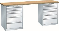 LISTA Werkbank 27x36E (BxTxH) 2000x750x890mm Multiplex AUTO Lock, Lichtgrau, 5 + 6 Schubladen, 78.940.020.A