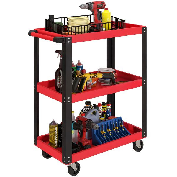 HOMCOM Werkzeugwagen mit 3 Ebenen, Metallrahmen, 120 kg Belastbarkeit, Rollen, Griff, Rot, B20-121V00RD