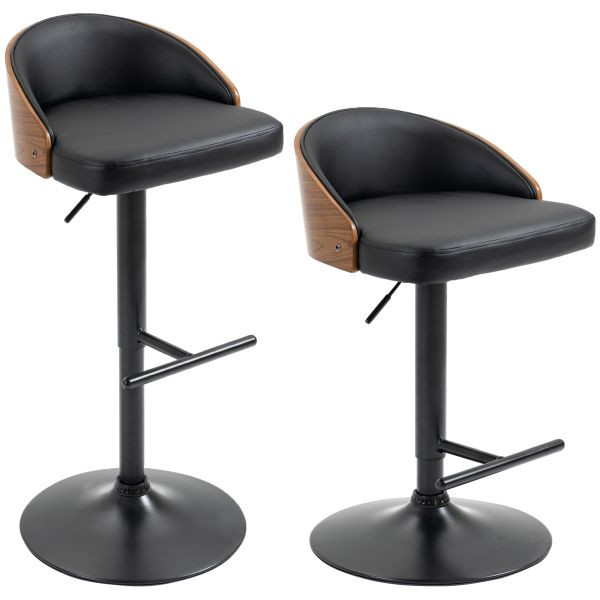 HOMCOM 2er-Set Barhocker drehbare Barstühle mit Fußstütze, Schwarz+Kaffee 48 x 49,5 x 76-96 cm, 835-588