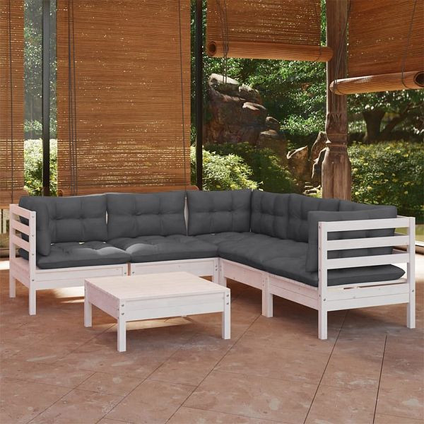 vidaXL 6-teilig Garten-Lounge-Set mit Kissen Weiß Kiefer Massivholz, 3096678