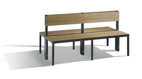 C+P Sitzbank 2-seitig, Feuchtraum, H796xB1500xT760 mm, Schwarzgrau/HPL Eiche, 8061-400 S10015