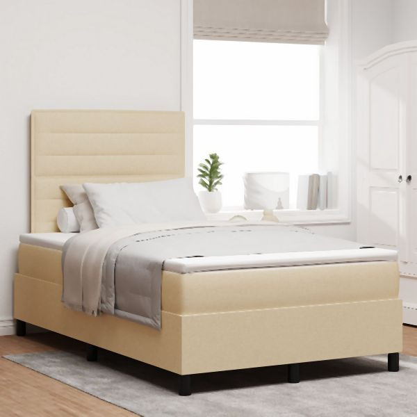 vidaXL Boxspringbett mit Matratze Creme 120x200 cm Stoff, 3339306