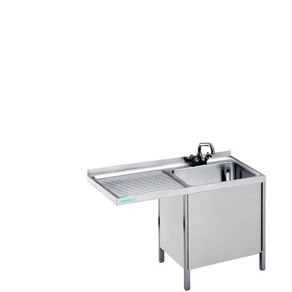 CHROMOnorm Spülcenter mit 1 Becken rechts, Tiefe 700mm Länge 1400mm, Spülenabdeckung mit Unterbau, Flügeltür, STC714C1RSF