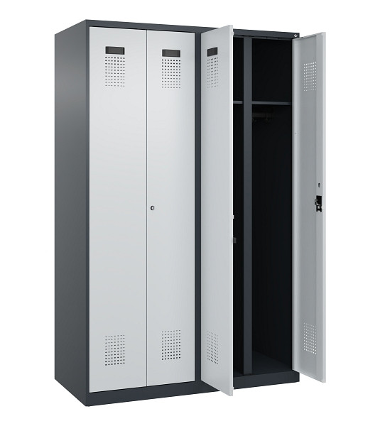 C+P Schwarz-Weiß-Spind Evolo PLUS, 4 Abteile, 1850x1200x500mm, 7016/7035, Zylinderschloss, 049002-40 S10044