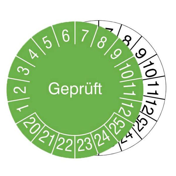 Stein HGS Prüfplaketten ohne Jahresfarbe (6 Jahre), Geprüft, grün, 2022-2027, 500er-Rolle, 31.3724-22