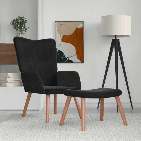 vidaXL Relaxsessel mit Hocker Schwarz Samt, Polyester, 327672