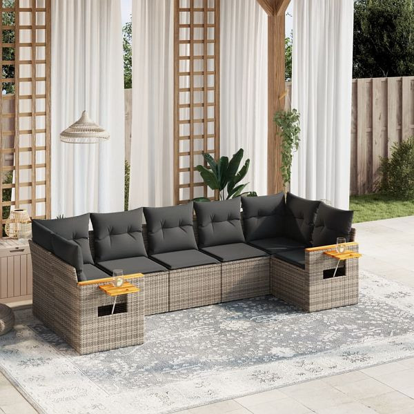 vidaXL 7-teilig Garten-Sofagarnitur mit Kissen Grau Poly Rattan, 3259512