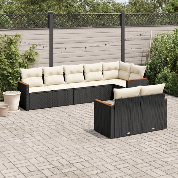 vidaXL 8-teilig Garten-Sofagarnitur mit Kissen Schwarz Poly Rattan, 3226147