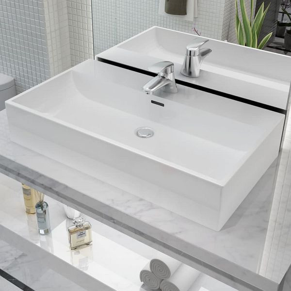 vidaXL Waschbecken mit Hahnloch Keramik Weiß 76x42,5x14,5 cm, 142348