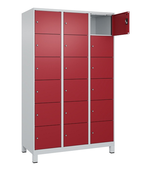 C+P Schließfachschrank Evolo PLUS, mit Füßen, 18 Fächer, 1950x1200x500mm, 7035/3003 Rubinrot, 049010-326 S10004
