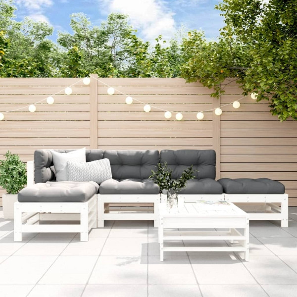 vidaXL 6-tlg. Garten-Lounge-Set Weiß Massivholz Kiefer, 3186327