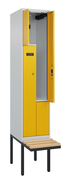 C+P Z-Spind Evolo PLUS, Bank, 2 Fächer, 2120x400x815mm, 7035/1004, Zylinderschloss, Sitzfläche Holz, 0490437-122 S10023