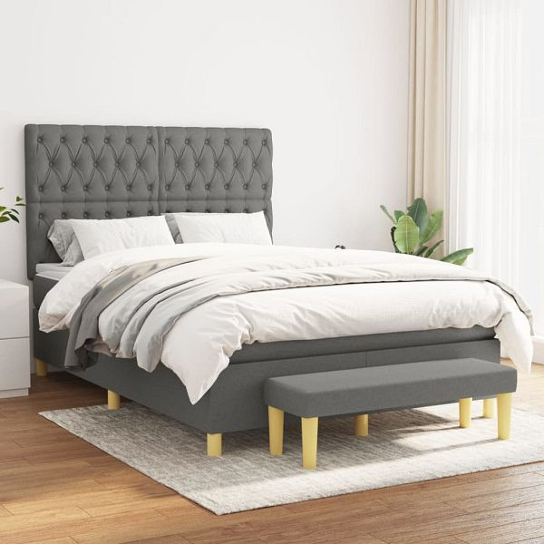 vidaXL Boxspringbett mit Matratze Dunkelgrau 140x200 cm Stoff, 3137398