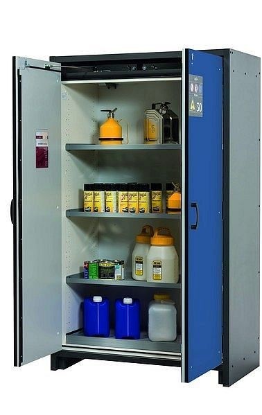 asecos Sicherheitsschrank Q-CLASSIC-30, Q30.195.116 in enzianblau RAL 5010 mit 3x Fachboden (Edelstahl), 31003-067-30008