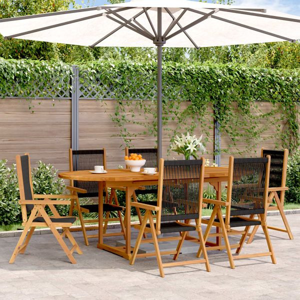 vidaXL 7-teilig Garten-Essgruppe Polypropylen und Massivholz Schwarz, 3281721