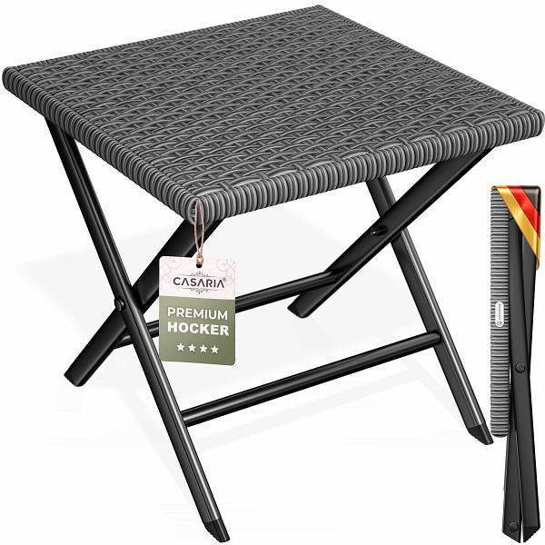 casaria Polyrattan Klapphocker Anthrazit 3in1 120kg Belastbarkeit 43x40x44cm klappbar leicht tragbar außen wetterfest, 110236
