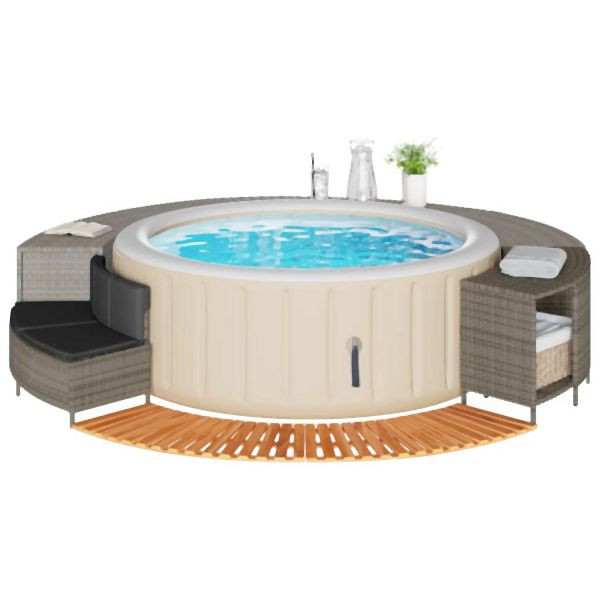 vidaXL Whirlpool-Umrandung Grau Poly Rattan und Massivholz Akazie, 365615