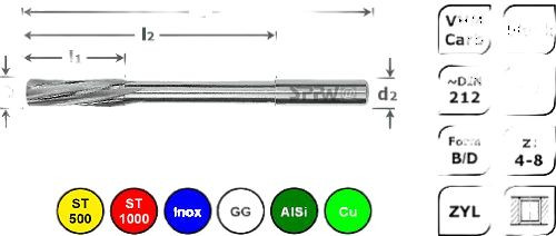 SPPW Maschinenreibahle VHM DIN212 D L: 109x80x31 Ø7,0 H7, 6131800700