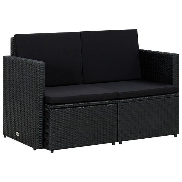 vidaXL 2-Sitzer-Gartensofa mit Auflagen Schwarz Poly Rattan, 45784