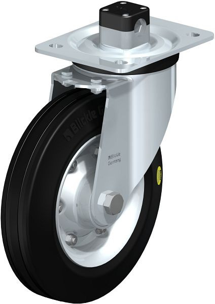 Blickle L-RD 200K-CS11 Stahlblech-Lenkrolle, mittelschwere Ausführung, mit Anschraubplatte & Zentralfeststeller, Zweikomponenten-Vollgummi, Schwarz, 849999