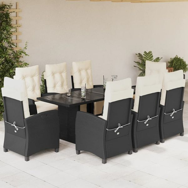 vidaXL 9-teilig Garten-Essgruppe mit Kissen Schwarz Poly Rattan, 3212919
