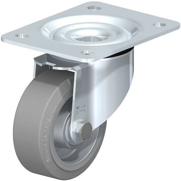 Blickle LK-ALEV 100K-3-SG Stahlblech-Lenkrolle, schwere Ausführung, mit Anschraubplatte, Elastik-Vollgummi, Grau, 678938