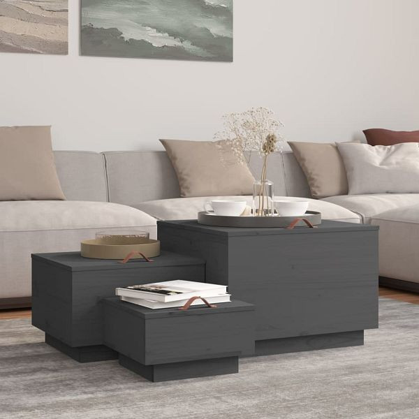 vidaXL Aufbewahrungsboxen mit Deckeln 3 Stück Grau Massivholz Kiefer, 818247