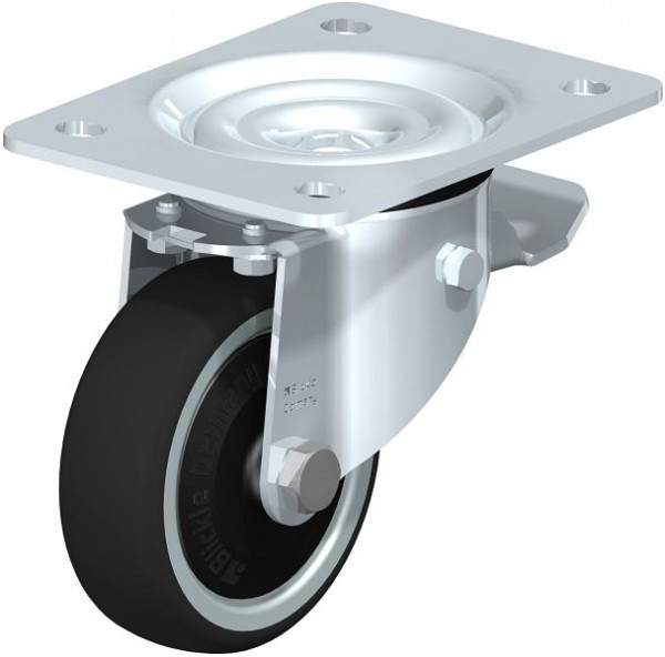 Blickle LK-PATH 100K-3-ST-ELS-FK Stahlblech-Lenkrolle, schwere Ausführung, mit Anschraubplatte & Feststeller, Thermoplastisches Polyurethan, Grau, 852241