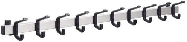 Deskin Wandgarderobe mit 10 Hut- und Mantelhaken, eloxiertes Aluminium, silber, B 1000 x H 90 x T 120 mm, 268349