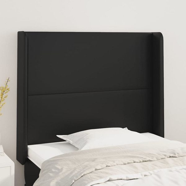 vidaXL Kopfteil mit Ohren Schwarz 93x16x118/128 cm Kunstleder, 3119378
