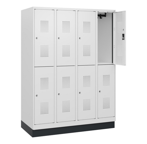 C+P Doppelstöckiger Spind Evolo PLUS, Sockel, 8 Fächer, 1630x1200x500mm, 9016/90, Zylinderschloss, 0493205-40 S10053