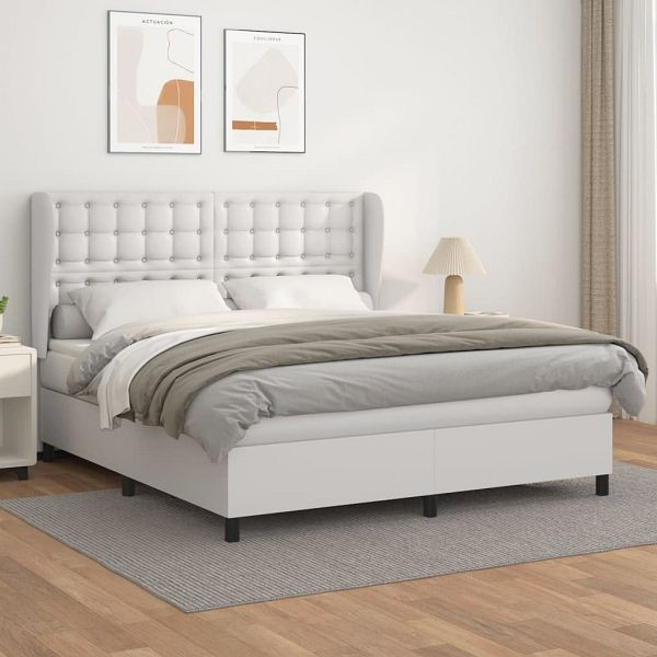 vidaXL Boxspringbett mit Matratze Weiß 180x200 cm Kunstleder, 3129046
