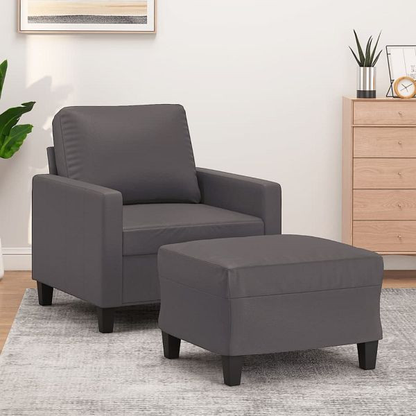 vidaXL Sessel mit Hocker Grau 60 cm Kunstleder, 3201021