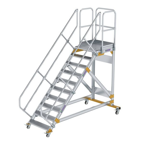 Munk Günzburger Steigtechnik Plattformtreppe 45° fahrbar Stufenbreite 800 mm 10 Stufen Aluminium geriffelt, 600790