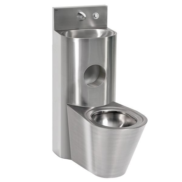 KWC Sanitärkombination, Edelstahl, Hinterwandmontage, Druckspüler, hydraulisch, WC mittig, 2030005341