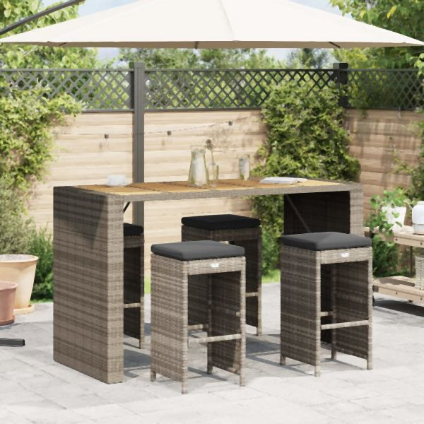 vidaXL Garten-Barhocker mit Kissen 4 Stk. Grau Poly Rattan, 368690
