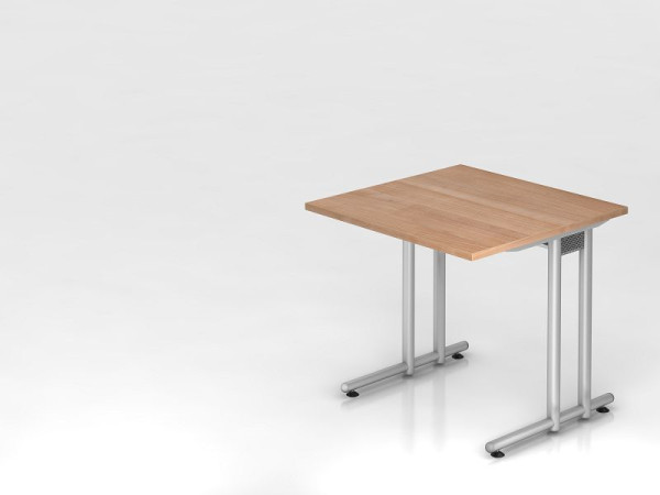 Hammerbacher Schreibtisch C-Fuß 80x80cm Nussbaum/Silber, Arbeitshöhe 72 cm, VNS08/N/S