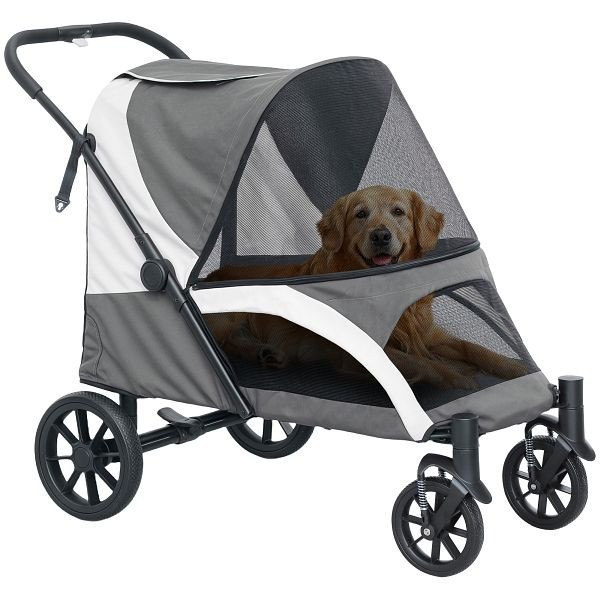 PawHut Hundewagen, Faltbarer Hundebuggy für große Hunde, Haustierwagen mit 4 Rädern, Sicherheitsleinen, Bremsen, Dunkelgrau, D00-210V00CG