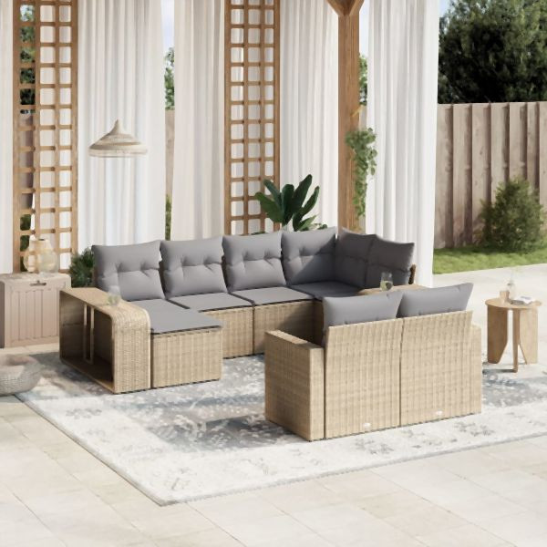 vidaXL 10-tlg. Garten-Sofagarnitur mit Kissen Beige Poly Rattan, 3261289