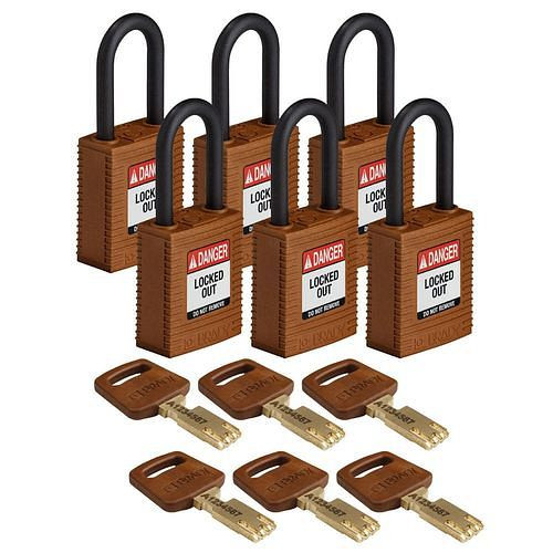 Brady Vorhängeschlösser Lockout, SafeKey aus Nylon, funkenfreies Gehäuse, VE: 6 Stück, braun, 309096