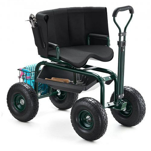 VEVOR Mobiler Gartenrollsitz, höhenverstellbar & drehbar, 180 kg Tragkraft, mit Rückenlehne & Werkzeugaufbewahrung, KYDHYZYZXKSSSHX39001V0