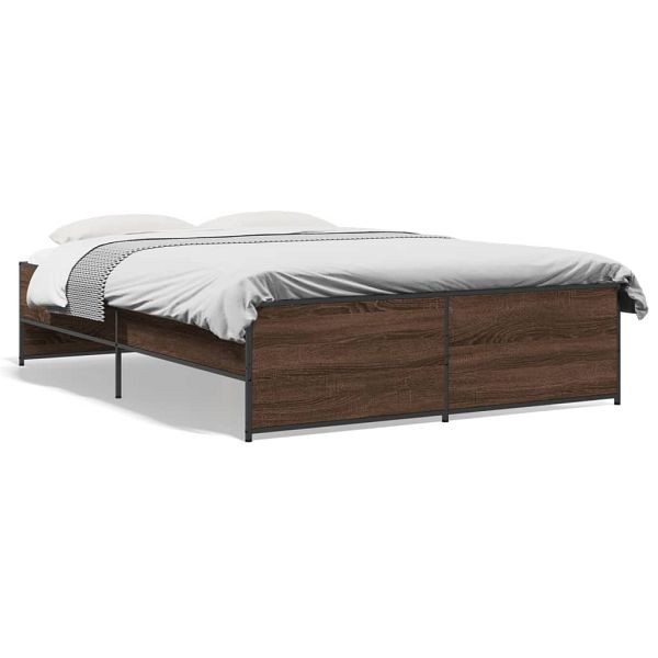 vidaXL Bettgestell Braun Eichen-Optik 135x190 cm Holzwerkstoff Metall, 3279906