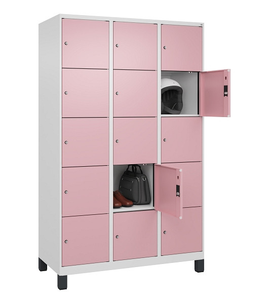C+P Schließfachschrank Evolo PLUS, mit Füßen, 15 Fächer, 1950x1200x500mm, 9016/3015 Hellrosa, 049010-325 S10018