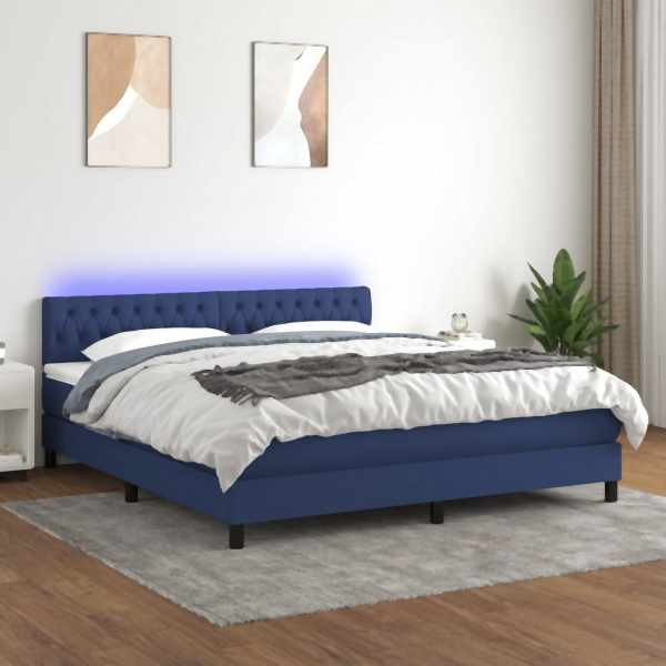 vidaXL Boxspringbett mit Matratze & LED Blau 160x200 cm Stoff, 3133411
